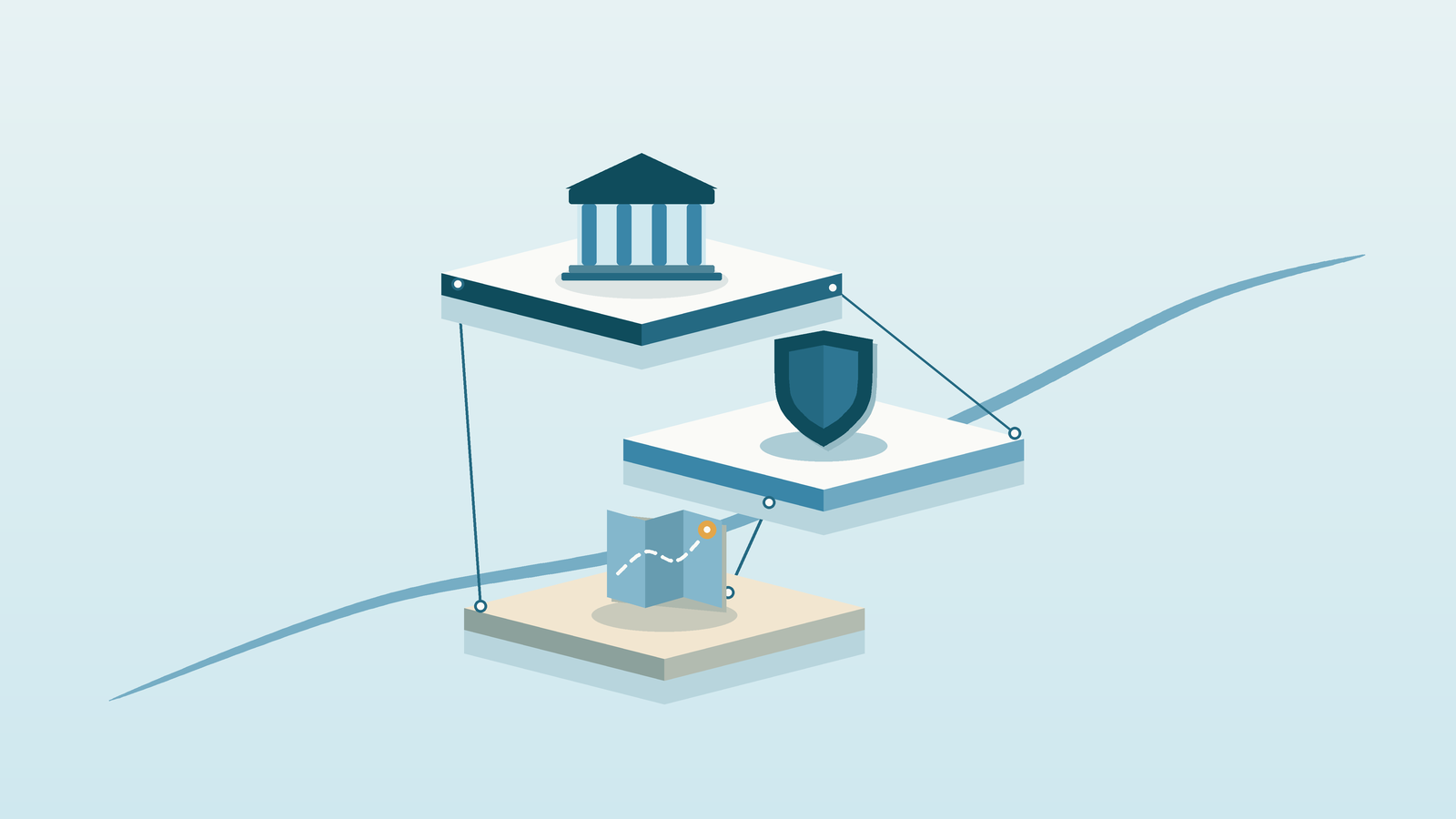 Three stacked layers with simple icons for federal, tribal, and state government, joined by a soft curved line